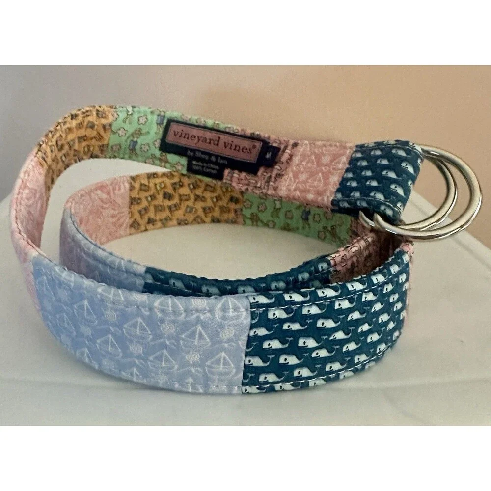 Vineyard Vines Belt Patchwork Fabric Nautical Preppy Unisex Excellent SZ L 40”